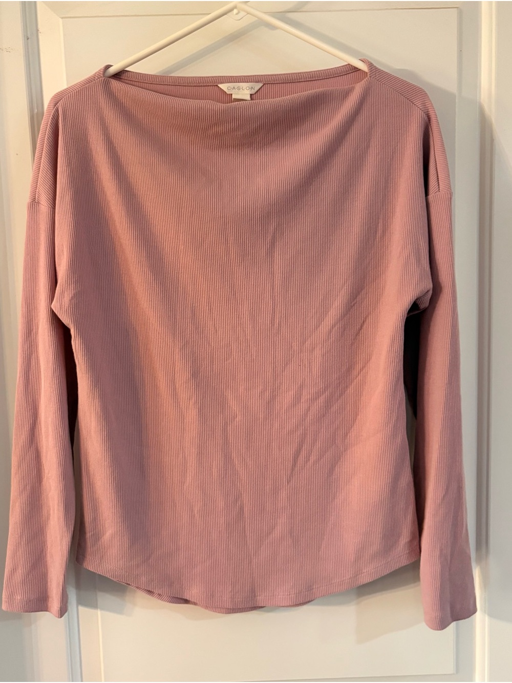Caslon Ribbed Boatneck Long-Sleeve Top - Dusty Pink